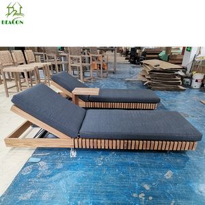 Chaise longue en teck meubles de patio chaise longue de plage lit lounge mobilier d'extérieur lit de bronzage en bois chaises longues de luxe - Product Image 5