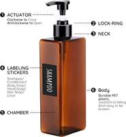 Bouteilles carrées en plastique de 500 ml avec pompe, vides, pour shampoing, après-shampoing, lotion, savon liquide, contenants pour douche