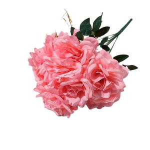 Bouquet de roses artificielles à 9 têtes en soie pour décoration de mariage, arrangement floral, fleur en plastique pour salon - Product Image 5