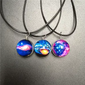 2024 Dream luminous starry sky Necklace double-sided glass ball pendant universe the galaxy solar system necklace