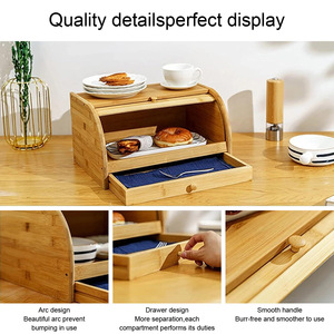 Caja de Almacenamiento de Pan de Bambú con Cajón, Organizador de Cocina Multifuncional para Repostería y Uso en el Escritorio - Product Image 2