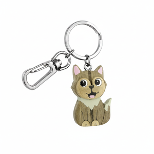 Portachiavi in legno a forma di gatto, prodotto senza scatola - Product Image 2