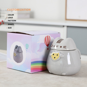 ถ้วยกาแฟเซรามิกทำด้วยมือลายแมวการ์ตูนน่ารักแก้วมักลายแมว3D คิตตี้โตโตโรน่ารักพร้อมฝาปิดสำหรับกลับไปโรงเรียน - Product Image 1