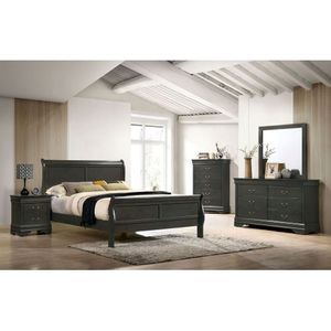 Modern Classic Contemporary Queen Size <b>Bed</b> Gray Louis Phillipe Solidwood <b>Bed</b> Bedroom Sleigh <b>Bed</b> Furniture - Product Image 3