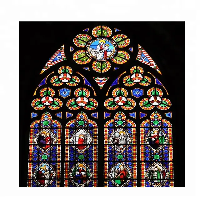 Texture personnalisée Fenêtres d'église architecturale Panneaux de vitraux Tiffany Décoration en gros Verre d'art