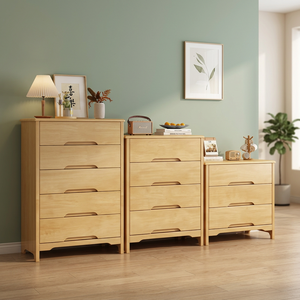 Modern Solid Wood 5 <b>Drawer</b> Dresser Flat Panel Design Storage Cabinet Bedroom Furniture Light Natural Finish Scandinavian Style - Product Image 2