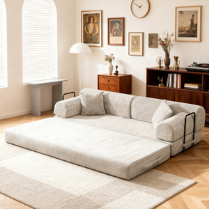 OE HOME Modern <b>Convertible</b> Sleeper Sofa <b>Bed</b> Eco-Friendly Two-Tone Blended Boucl Fabric Folding Mattress Square Living Room - Product Image 5