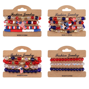 Bracelets perlés personnalisés en alliage de zinc avec breloques mignonnes drapeau américain rouge, blanc et bleu pour le cadeau de la fête de l'Indépendance des États-Unis, vente en gros - Product Image 2