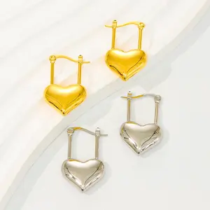 18K Gold Plated Stainless Steel Tarnish Free Jewelry Heart Love Lock Huggie Custom Earring Manufacturer