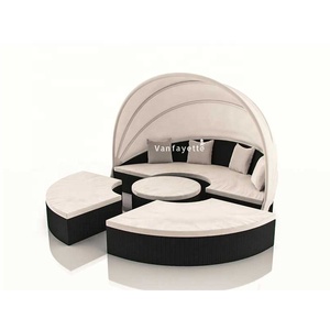 White Rattan <strong>Garden</strong> Furniture Outdoor <strong>Daybed</strong> with Canopy for Swimming Pool Patio for Hotels and Villas - Product Image 1