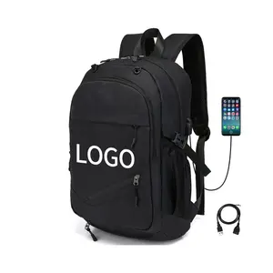 Mochila para ordenador portátil de alta calidad personalizada, bolsa de viaje Oxford, mochila de negocios de gran capacidad con cerrojo unisex de poliéster impermeable negro