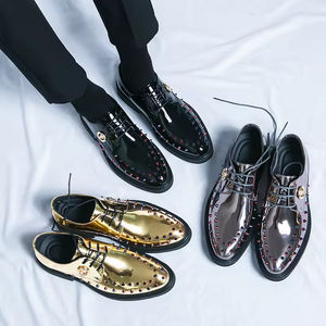 Zapatos Oxford de cuero genuino de alta gama, estilo británico, formales, con cordones, para hombre, con punta en pico, hechos a mano, antideslizantes, para novio. - Product Image 1