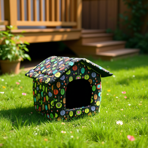 Cuccia per Animali Yommy 46x49x41cm, Letto Pieghevole per Cani e Gatti con Motivo a Foglie Colorate, Taglia M - Product Image 3