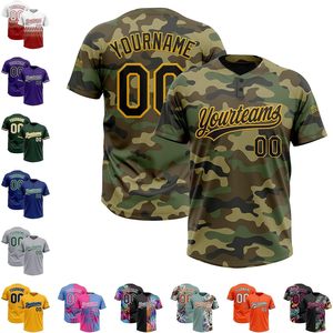 Maillot de softball personnalisé, chemise de baseball à 2 boutons, uniforme d'équipe brodé, t-shirt unisexe, anti-humidité, imprimé camouflage - Product Image 3