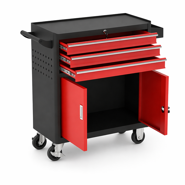 Professional Heavy Duty Rolling Tool Cart with Lockable Drawers & Pegboard, Mobile Tool Cabinet for Workshop & Garage