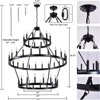 Lustre rond à 3 niveaux de style bougie, noir vintage, pour salon, plafond haut, mosquée musulmane, personnalisé, grand chandelier