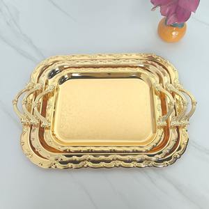 Plateau rectangulaire en dentelle <span class=keywords><strong>creuse</strong></span> dorée et argentée, plateau à fruits, hôtel, maison, KTV, pâtisserie, plateau à fruits secs, plateau à en-cas - Product Image 2