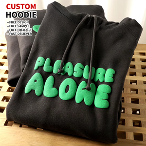 OEM Oversized Plus Size Knitted Cotton Solid <b>Lined</b> <b>Hoodie</b> High Quality Unisex Winter Streetwear Custom 3D Puff Foam Print Logo - Product Image 1