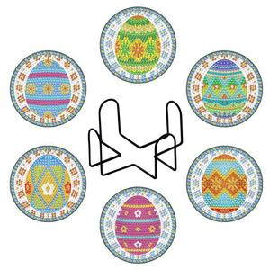 Sous-verre en diamant de Pâques avec <span class=keywords><strong>support</strong></span>, sous-verre en diamant de Pâques avec lapin, sous-verres à boisson DIY avec art de la peinture en diamant avec bouchon - Product Image 1