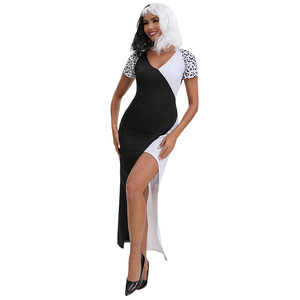 Ensemble de robe de sorcière Dalmatian noir et blanc avec châle, Costume de jeu de rôle pour femmes adultes, tenue de Cosplay pour fête d'halloween - Product Image 3
