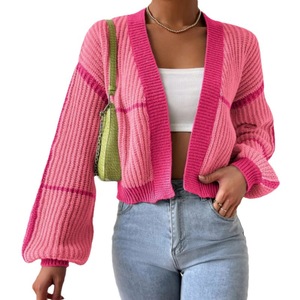 Cárdigan Corto de Punto para Mujer, Estilo Holgado con Combinación de Colores, Moda Otoño-Invierno - Product Image 6