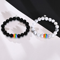 Lgbtq Pride Bracelet perlé Cornaline Blanc Turquoise Pierre naturelle Coeur Sheaped Bracelet fermoir magnétique