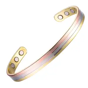 BioMagnetic Jewelry 8mm Width Three Color Plain Copper Handmade Cuff Bracelet