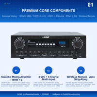 Amplificateur de mixage karaoké HKNC HG-GA2100-2 100W 2x8 ohms en métal, alimentation CA, 3 entrées micro, 4 sources audio, sans fil, intérieur