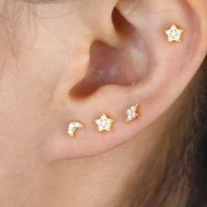 Tiny Minimal Stud 925 Sterling Silver Small lightning Moon Star Mini <strong>Second</strong> Stud <strong>Earring</strong> - Product Image 3