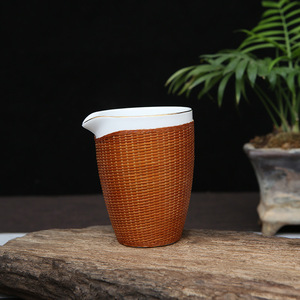 Bamboo Woven Porcelain Tea Set Handmade White With Red Spider Lily Design Home Use Art Collectible Gift - Product Image 3