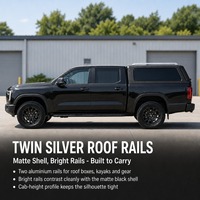 Couverture de benne rigide noire mate pour pick-up avec rails de toit argentés, ajustement personnalisé