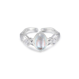 Anillo de Plata de Ley S925 con Piedra Lunar Degradada, Corte Ovalado, Patrón Geométrico Colorido, Estilo Simple, Apilable y Abierto - Product Image 5