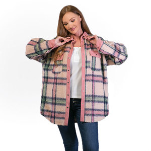 Veste d'automne en flanelle pour femmes, manteau rose à carreaux, à boutons, collection 2022 - Product Image 4