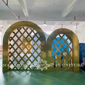 PVC Golden Arch Net desain latar belakang pernikahan acara pemasok acara pembuatan furnitur