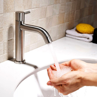Robinet de lavabo moderne en acier inoxydable brossé à montage sur pont, mélangeur d'eau chaude et froide pour salle de bain d'hôtel et villa