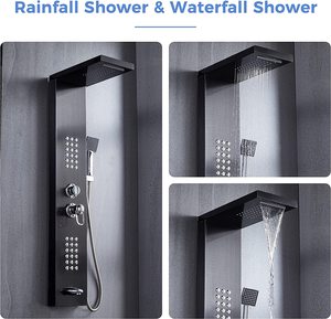 5 Functies Full Messing Body Geborsteld Zwart Waterval Douchekop Regenval Spa Douchepaneelsysteem Met Lichaamsmassage Jets - Product Image 3