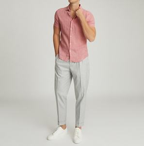 <span class=keywords><strong>Camicia</strong></span> da uomo in <span class=keywords><strong>lino</strong></span> 100% <span class=keywords><strong>rosa</strong></span>, casual, slim fit, a maniche corte, con bottoni sul davanti. - Product Image 2