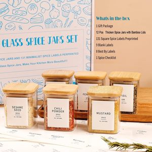 8 oz High Borosilicate Kitchen Glass Storage <b>Spice</b> <b>Jars</b> 12 Piece Set With Airtight Wooden Bamboo Lid - Product Image 3