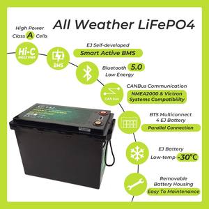 แบตเตอรี่ลิเธียมไอโฟร์ 12V 200Ah สำหรับเรือ พร้อมระบบ CANbus รองรับ SMA, แบตเตอรี่ลิเธียมอัจฉริยะพร้อมระบบ BMS แบบแอคทีฟ สำหรับเรือยอชท์ พลังงานแสงอาทิตย์ ESS - Product Image 5