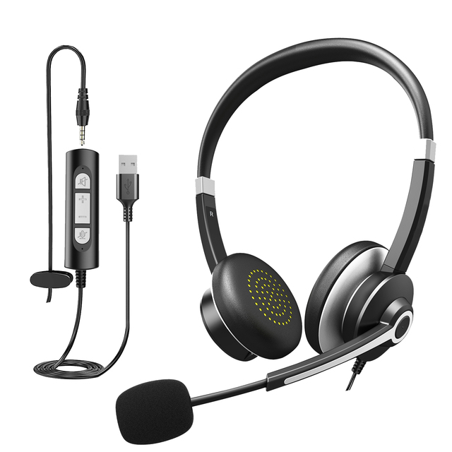 Factory Wholesale Wired Business Headset with Noise Cancellation Mic USB Office Earphones for Call Centers