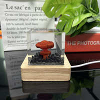 Nouveau créatif alimenté par USB base en bois résine Cube 3d champignon nuage nucléaire Explosion lampe LED table veilleuse