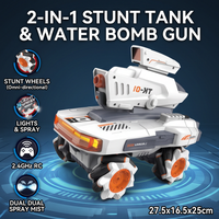 Tank télécommandé RC avec fonctions de tir à l'eau et à balles souples, lumières LED à double jet, télécommande 2.4G, jouet pour enfants et adultes