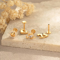 Produsen Perhiasan Tubuh Anting-anting Titanium ASTMF136 Ulir Dalam Labret CZ Rocking Horse Shark Heart Cartilage Helix Tragus