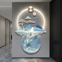 Peinture décorative de salon haut de gamme avec lumière LED peinture murale peinture à suspension de luxe lumière tridimensionnelle