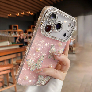 Sang Trọng Kim Cương Bướm Rõ Ràng Trường Hợp Điện Thoại Cho Iphone 17 Không Khí 16 15 14 13 12 Pro Max Trong Suốt Laser Mềm Silicone Cover Quay Lại - Product Image 3