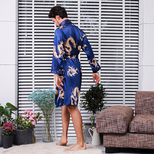 LYX023 camicia da notte da <span class=keywords><strong>uomo</strong></span> in seta e Shorts abito due pezzi per estate pigiama a maniche lunghe Plus size <span class=keywords><strong>accappatoio</strong></span> drago - Product Image 3