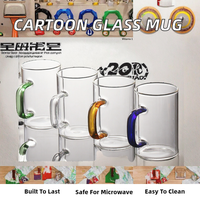 Offre Spéciale – Tasse en Verre Borosilicate Transparent de Haute Qualité avec Poignée Cartoon Écologique, 201-300ml, Compatible Micro-ondes et Lave-vaisselle, Facile à Utiliser