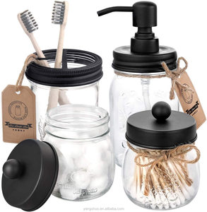 4-delige eco-vriendelijke glazen badkameraccessoiresset, zeepdispenser, toiletartikelen opbergpotten, optie voor aangepast logo voor thuisgebruik - Product Image 1