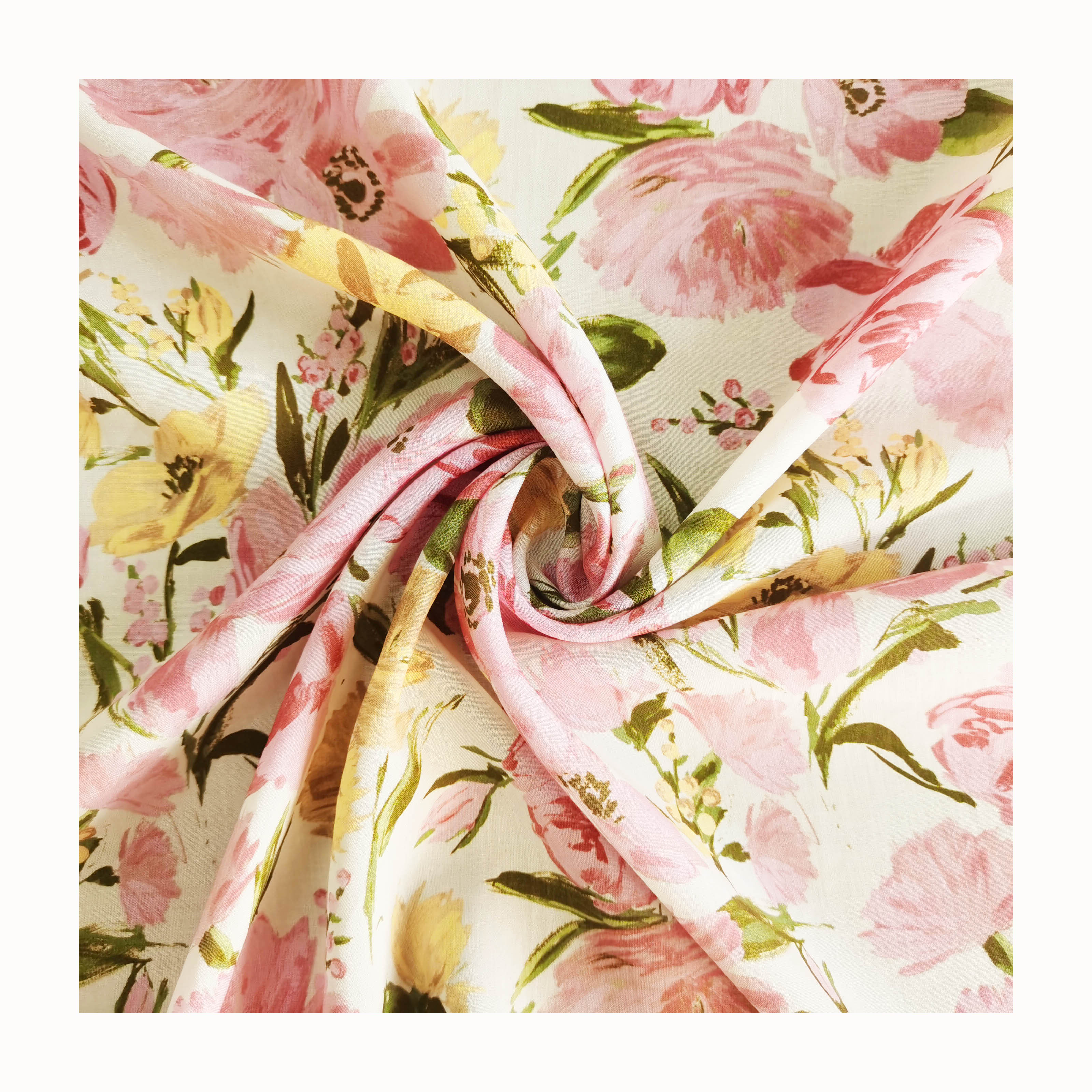 Бесплатный образец 100% lyocell Ткань цветочный узор Стиль Бохо для платья