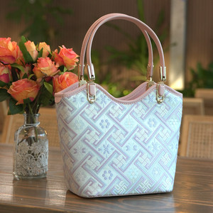 Bolso de Mano con Diseño Geométrico, Brocado <span class=keywords><strong>Zhuang</strong></span>, Patrimonio Cultural Inmaterial, Cierre de Cremallera, Correa Ajustable para Mujer - Product Image 3
